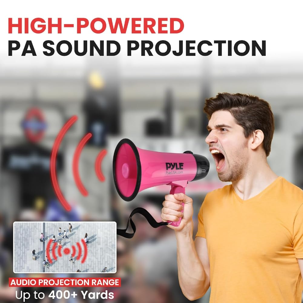 GK SOUND Kit Set para Pyle PMP24PK 1 megáfono Rosa de 20 vatios máx. hasta 350 Metros con Sirena incorporada para Uso Interior y Exterior, 1 Pieza