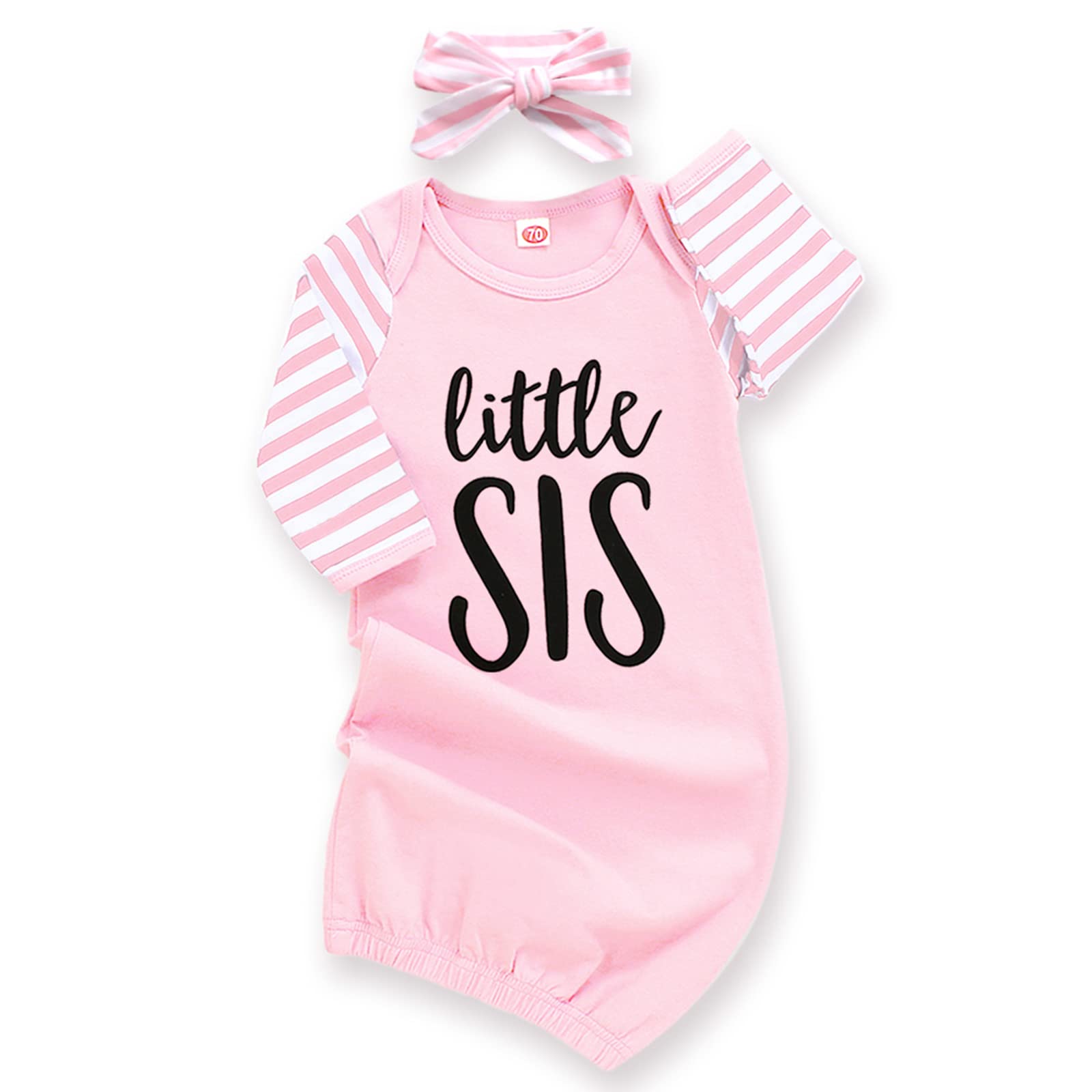 AMAWMW Newborn Baby Girl Little Sister Sleeper Gown Stripe Long Sleeve Nightgown Pajamas Gifts Stuff Essential Outfit