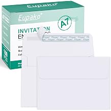 Eupako 5x7 Envelopes Self Seal 100 Pack, White A7 Envelopes, Kraft Paper Envelope for 5x7 Cards, Photos, Invitations, Wedding, Graduation, Baby Shower, 5.25 x 7.25 Inches