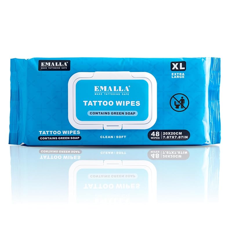 Lenços umedecidos Green Soap para tatuagem Emalla XL, pacote com 48 unidades