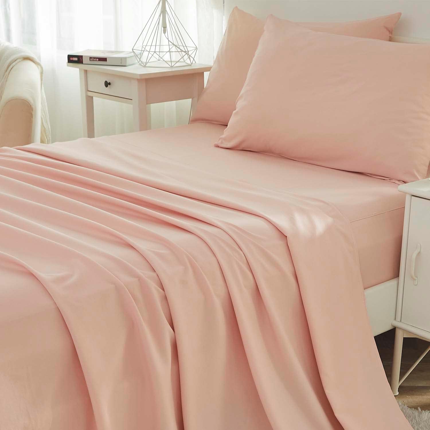 Brandream Queen Sheet Set - Soft Jade Pink Sheets for Queen Size Bed, 4 Pieces Hotel Luxury Kids Sheets Pillowcase Set for Girls, Easy Care Cooling Bed Sheet Set