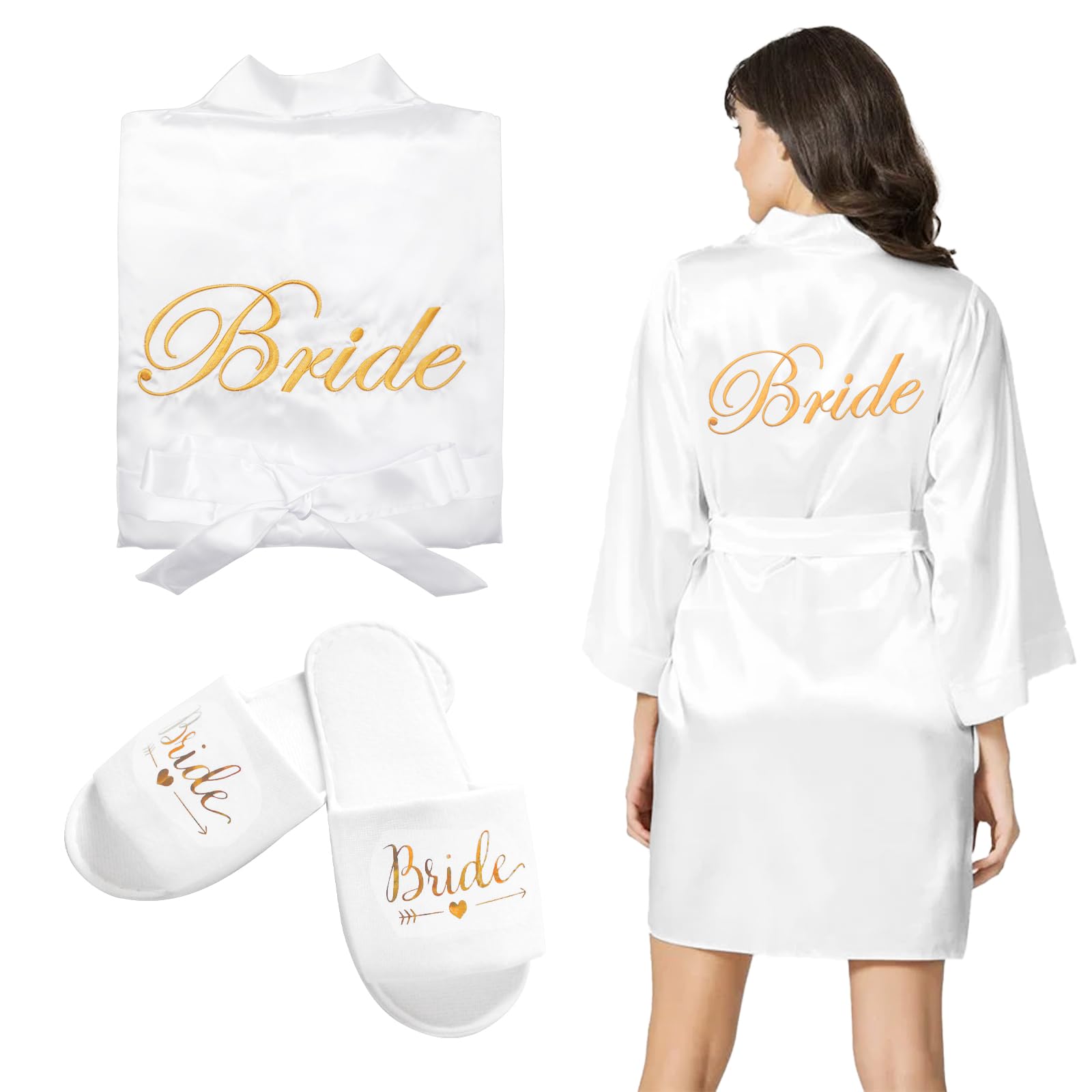Bride szlafrok damski, szlafrok kąpielowy, satynowy, kimono z dekoltem w kształcie litery V, bielizna nocna z kapciami na wesele, dekoracja imprezowa