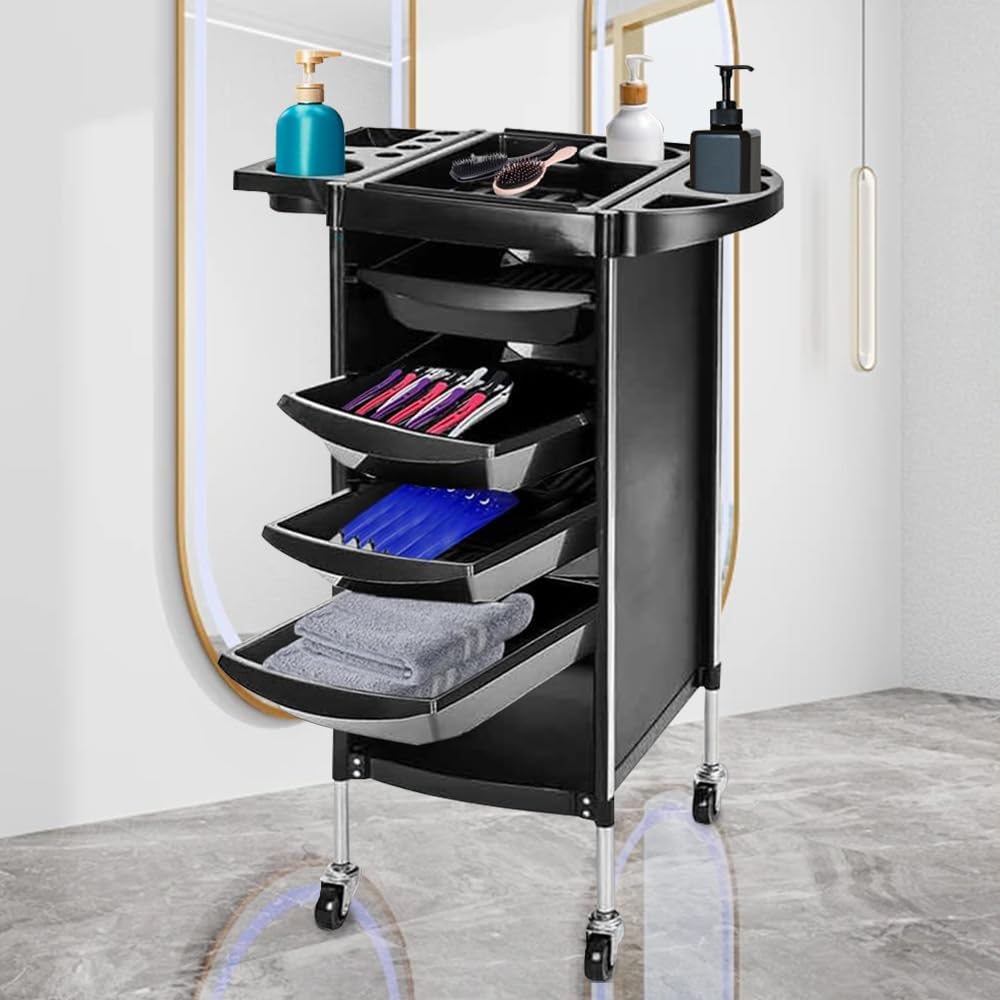 Gziztx Hairdressing Trolley on Wheels, 4 Drawers Salon Beauty Trolley on Wheels with Drawers, Mobile Hairdressing Cart for Salon Spa Beauty
