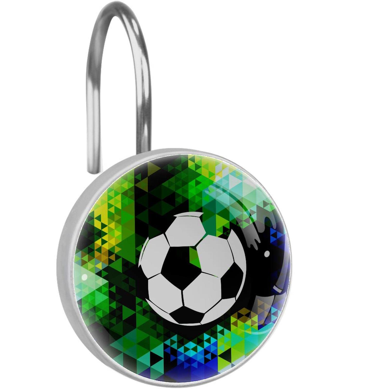 Crochets de rideau de douche en acier inoxydable avec anneaux de suspension colorés football abstrait