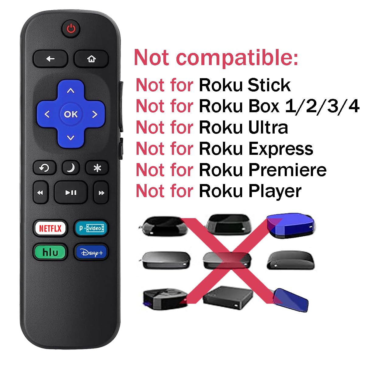 Telecomando universale di ricambio per Roku TV tutti i modelli, compatibile con Smart TV TCL/Hisense/Sharp/Philips/Onn/Element/Insignia/JVC/RCA R0KU (non per RokuStick, box e lettori)