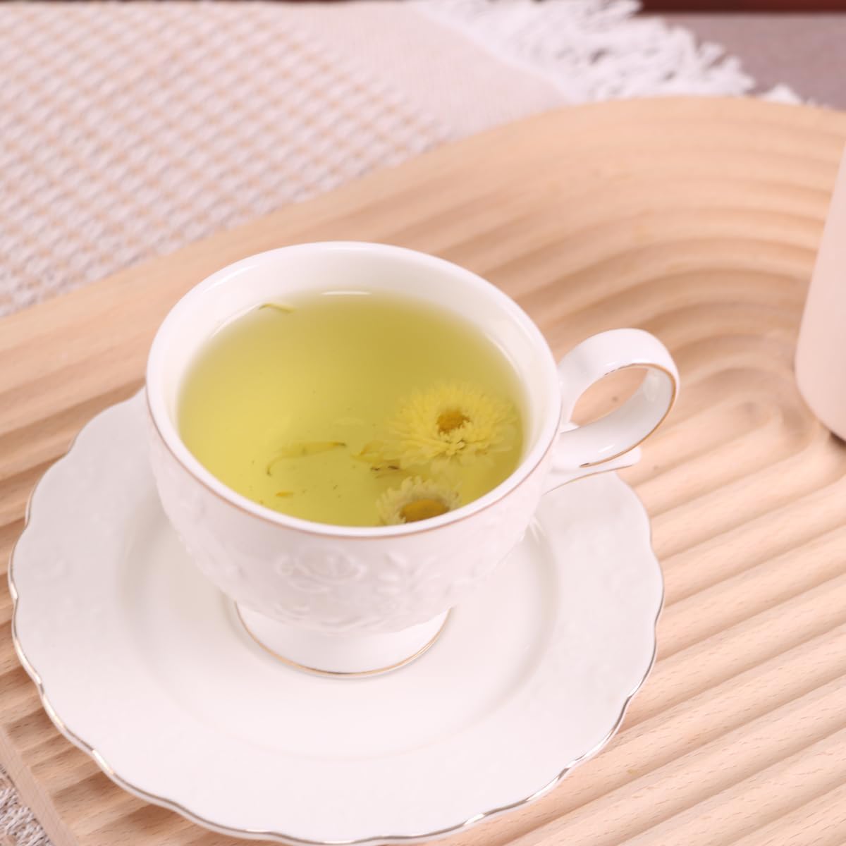 GuangYang 12 Pieces Fine Porcelain Unique Embossed Rose Tea Cups and Saucers set of 6 Special Handmade Gold Line Ceramic Cup for Cappucino - Image 4