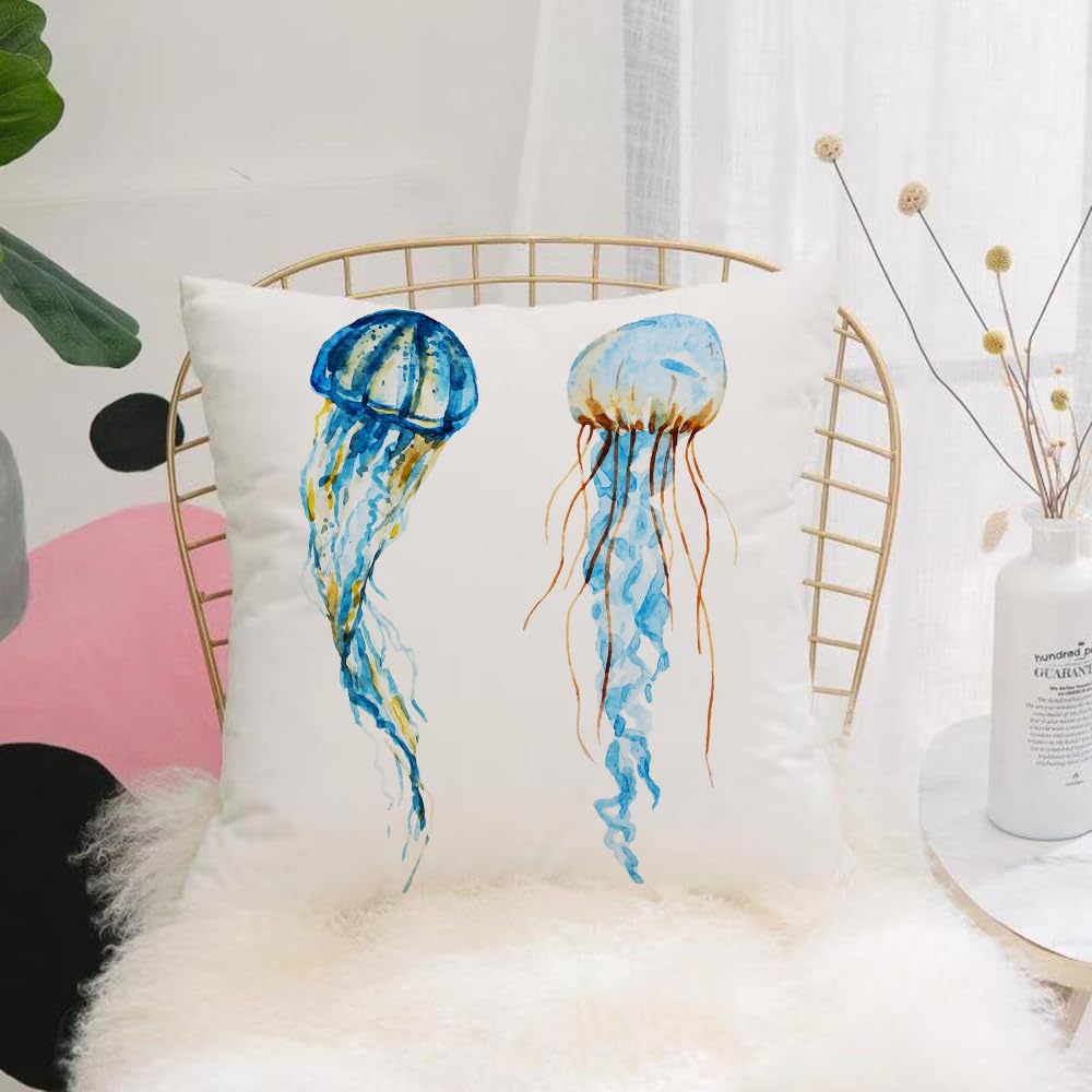 HYOSXW Cushion Cover,Throw Pillow Case Home Decorative for Living Room Bedroom Sofa Chair 16X16 Inch,isolated object watercolor jellyfish marine life,Pillowcase 40X40cm