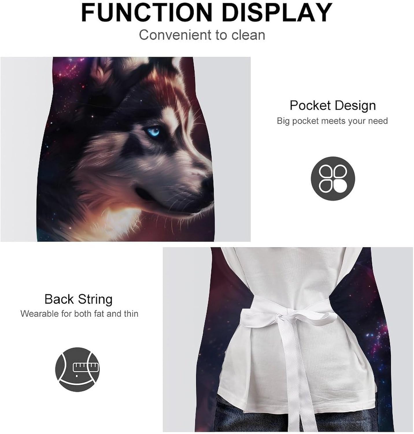 Galaxy Husky Dog Funny Apron Chef Aprons with Pockets for Gardening Cooking Kitchen
