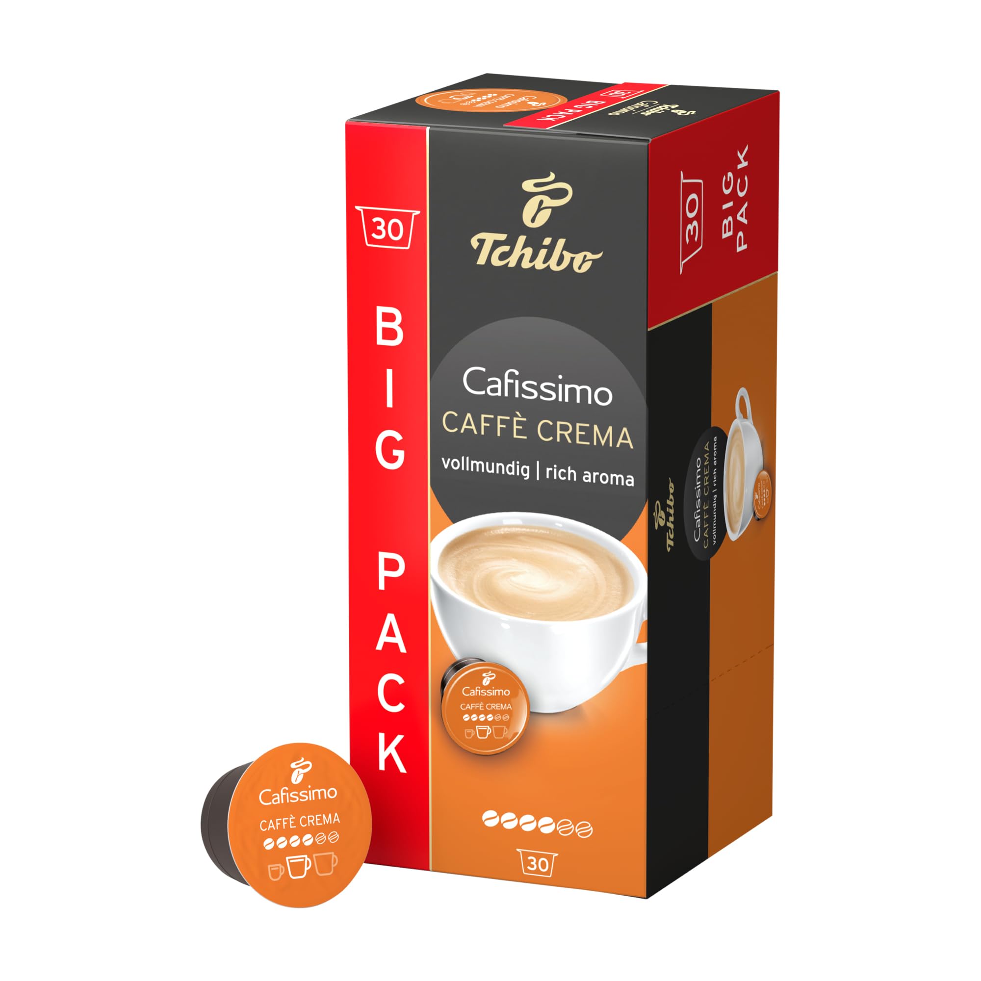 Tchibo Cafissimo Vorratsbox Caffè Crema vollmundig Kaffeekapseln, 120 Stück – 4x 30 Kapseln (Kaffee, ausgewogen und vollmundig), nachhaltig & fair gehandelt