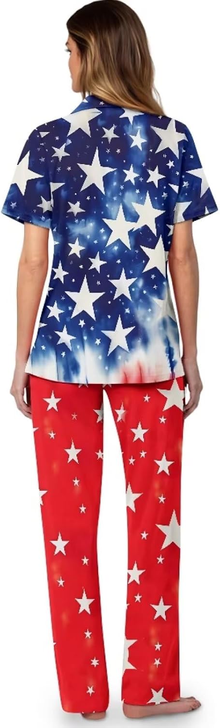 Women's Pajamas Set 2 Piece Short Sleeve Lounge Sets Lightweight V Neck Buttons Sleepwear with Pocket S-2XL