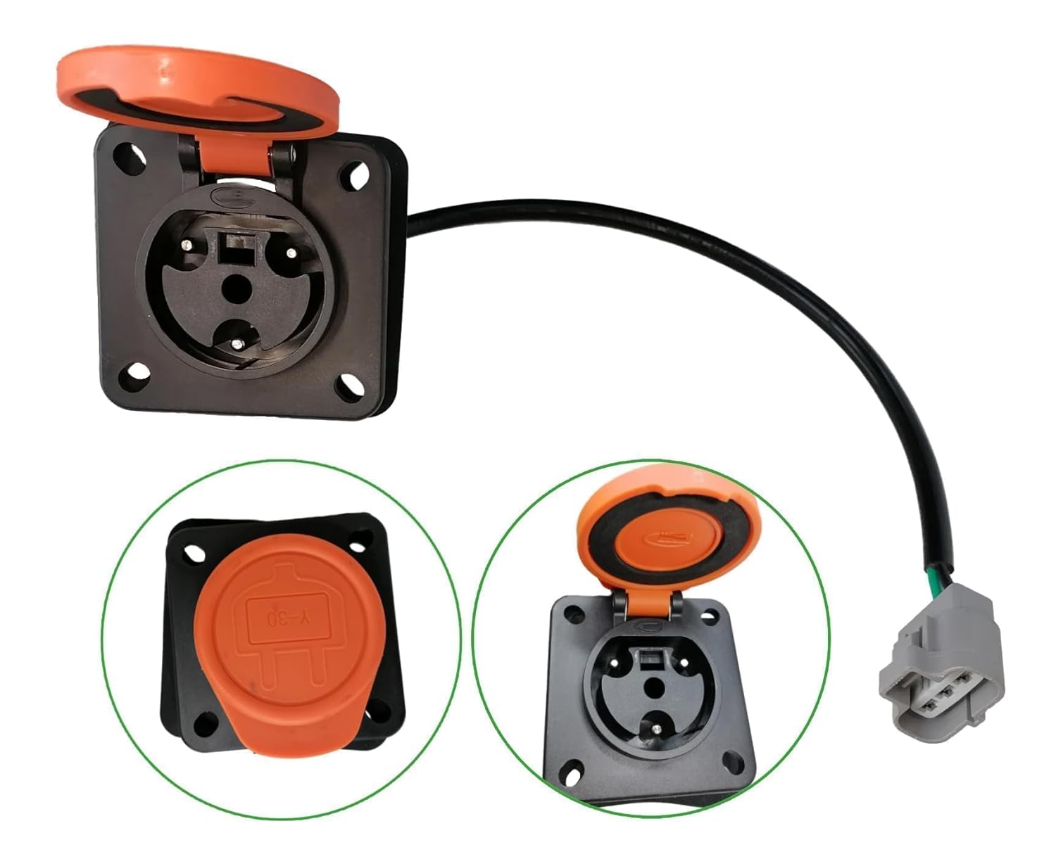 JOEEGO Y-30 Golf Cart Charger Receptacle, AC 110–220V, Fits for Coleman DR48V & Kandi Kruiser 4P AGM Battery EV, Heavy Duty 14 AWG Charge Cable, 20 inches