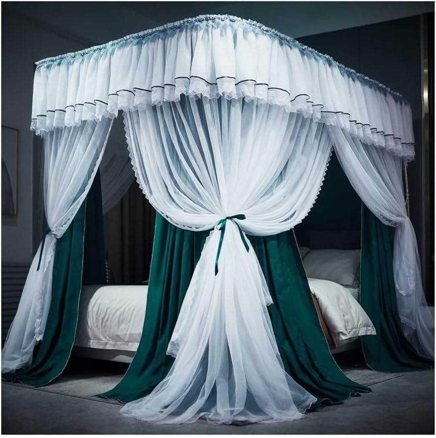 Cortina de cama doble verde 150x200 cm para noches de verano frescas y libres de mosquitos