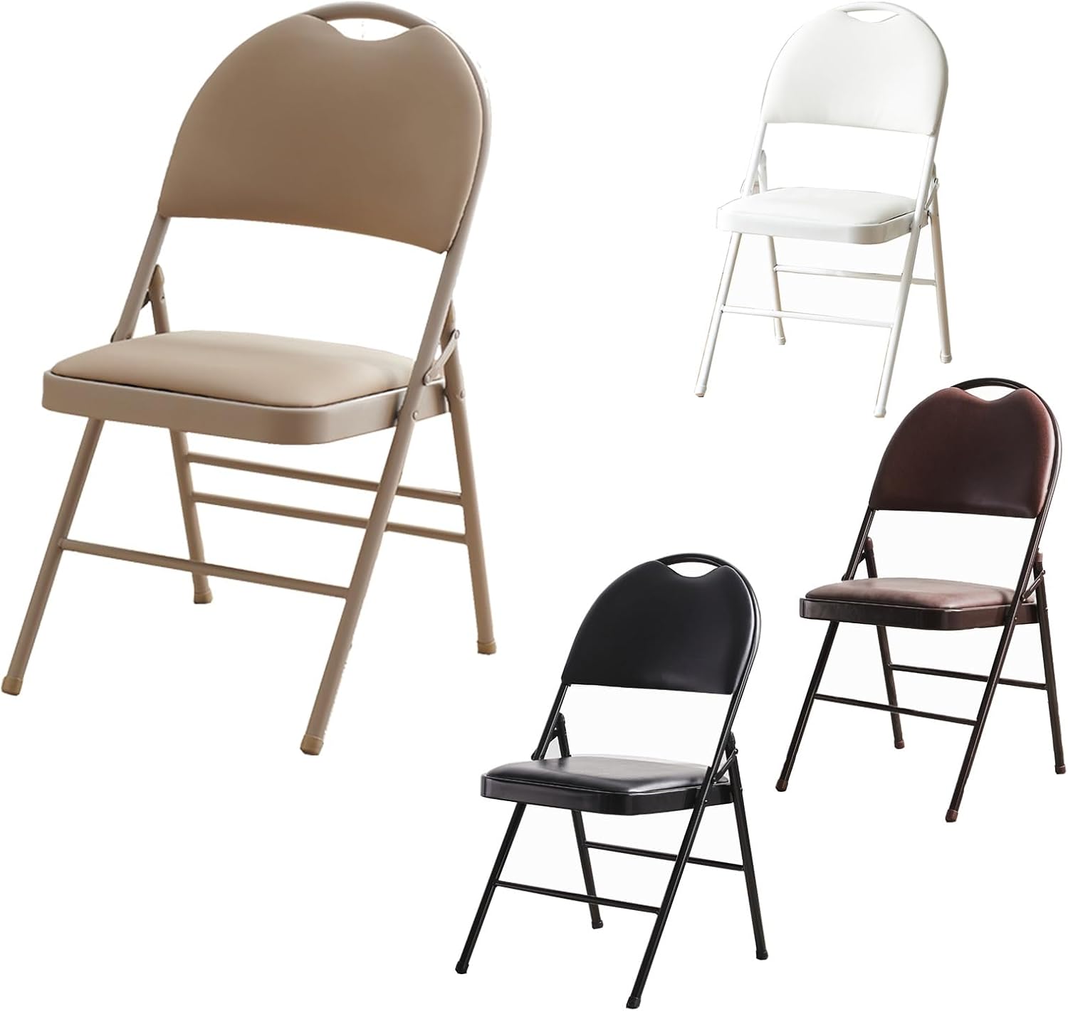 Folding Chairs-Metal Guest Stools,Commercial Event Seat,for Indoor Outdoor,Sturdy & Space-Saving,Comfortable Cushion Chairs (1-Pack)(Khaki)