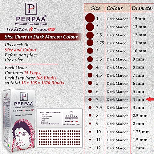 Image of PERPAA Kumkum Dark Maroon Round Bindi Book for Ladies Forehead Pack of 2-15 Flaps Each Box (Stick On) (07, Diamtere 4mm)