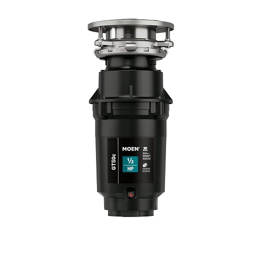 Moen Prep Series Disposer 1/2 Horsepower Continuous Feed Garbage Disposal featuring Fast Track Technology, Power Cord Included, GT50C