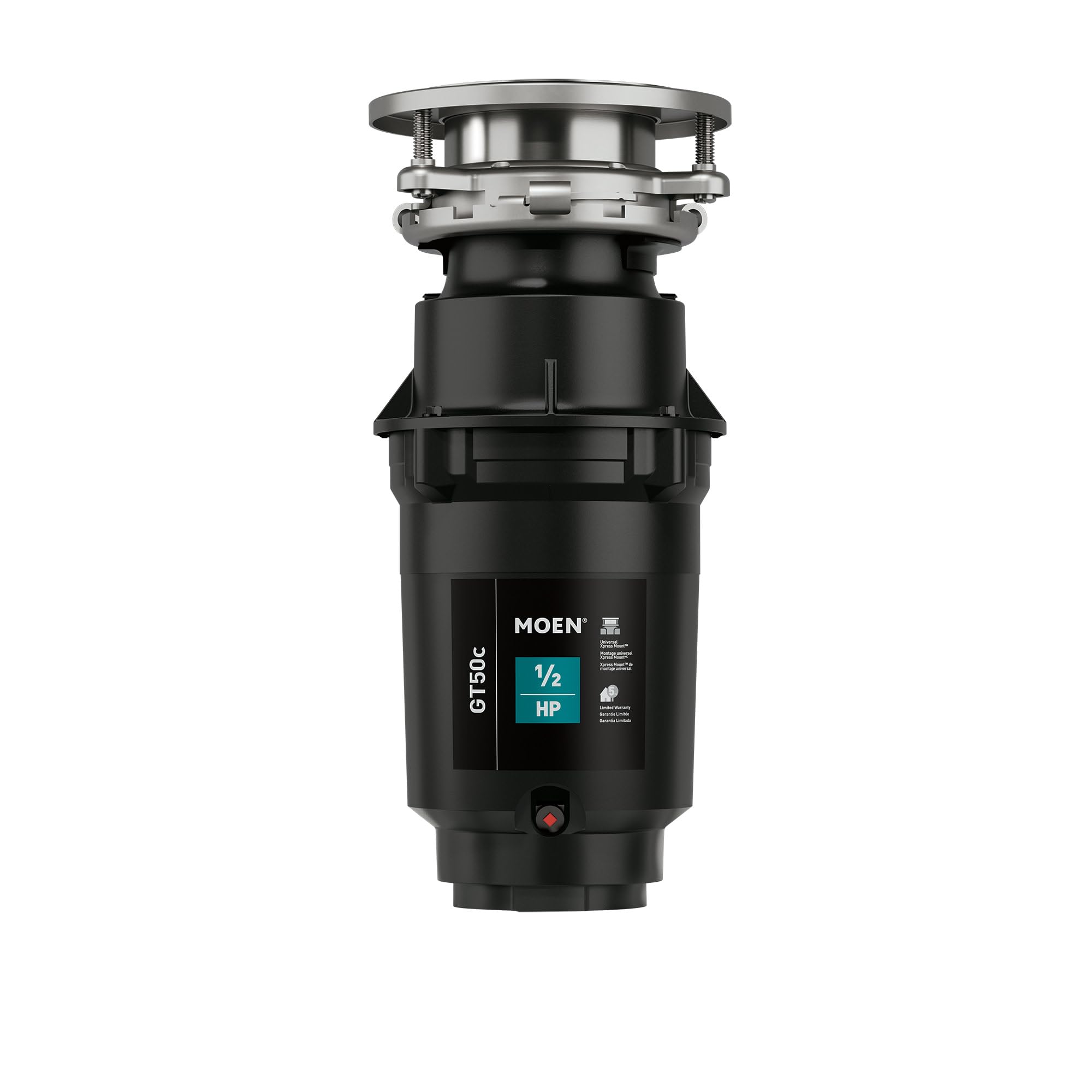 Moen Prep Series Disposer 1/2 Horsepower Continuous Feed Garbage Disposal featuring Fast Track Technology, Power Cord Included, GT50C