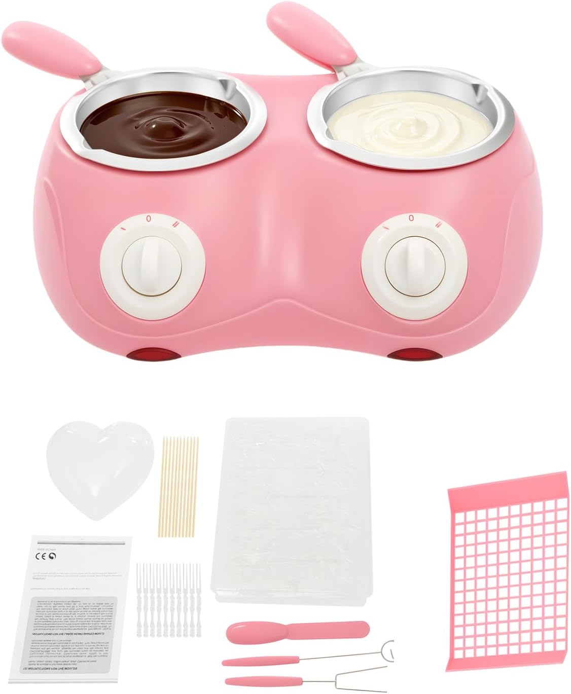 Chocolate Melting Pot, 110V Small Electric Candy Melter with 9 Molds, Drying Mat and Spatula, Dual-Pot Candy Bar Making or Fondue Fountain Kit for Melting Chocolate, Butter & Cheese