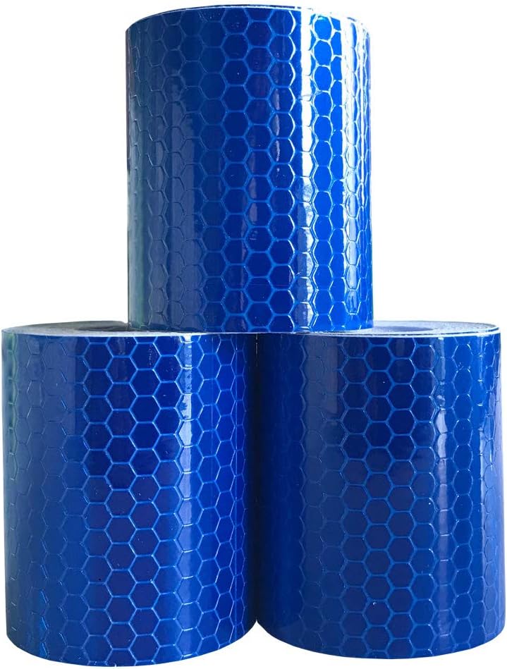 Viewm Blue Reflective Tape Reflective Warning Tape Safety Reflector Tape, 2 inches × 3.28 yard, 5 cm × 3.0 m Per Roll, 3 Rolls