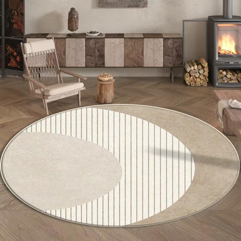 Tapis poils courts rond 190 cm facile à nettoyer et sécurisé pour table basse
