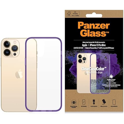 PanzerGlass™ ClearCaseColor Shockproof Case Compatible for iPhone 13 Pro Max - Grape Limited Edition, Real Military Protection Hardcase Cell Phone Cover for iPhone 13 Pro Max Case