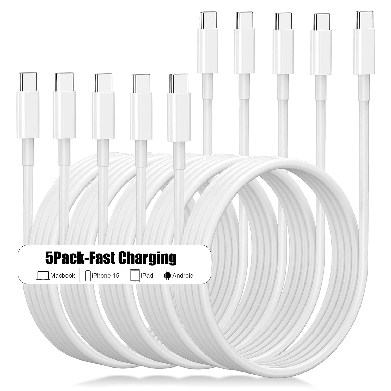Gutfivr USB C Cable, USB C to USB C 60W 3A Fast Charging Cord 6FT Type C Cable High Speed USB C Cable for Phone 15/15 Pro/15 Pro Max/15 Plus/Pad Pro/ Air5/ MacBook Air, 2PACK