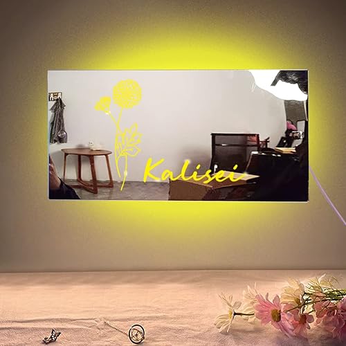 Miniatura 3 de Espejo de flores de cumpleaños con nombre personalizado, luz LED, letreros de neón personalizados con luces LED, letrero de nombre personalizado