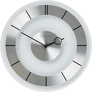 Nextime Unek Goods Retro Wall Clock in Glass and Stainless Steel, Round, Battery Operated