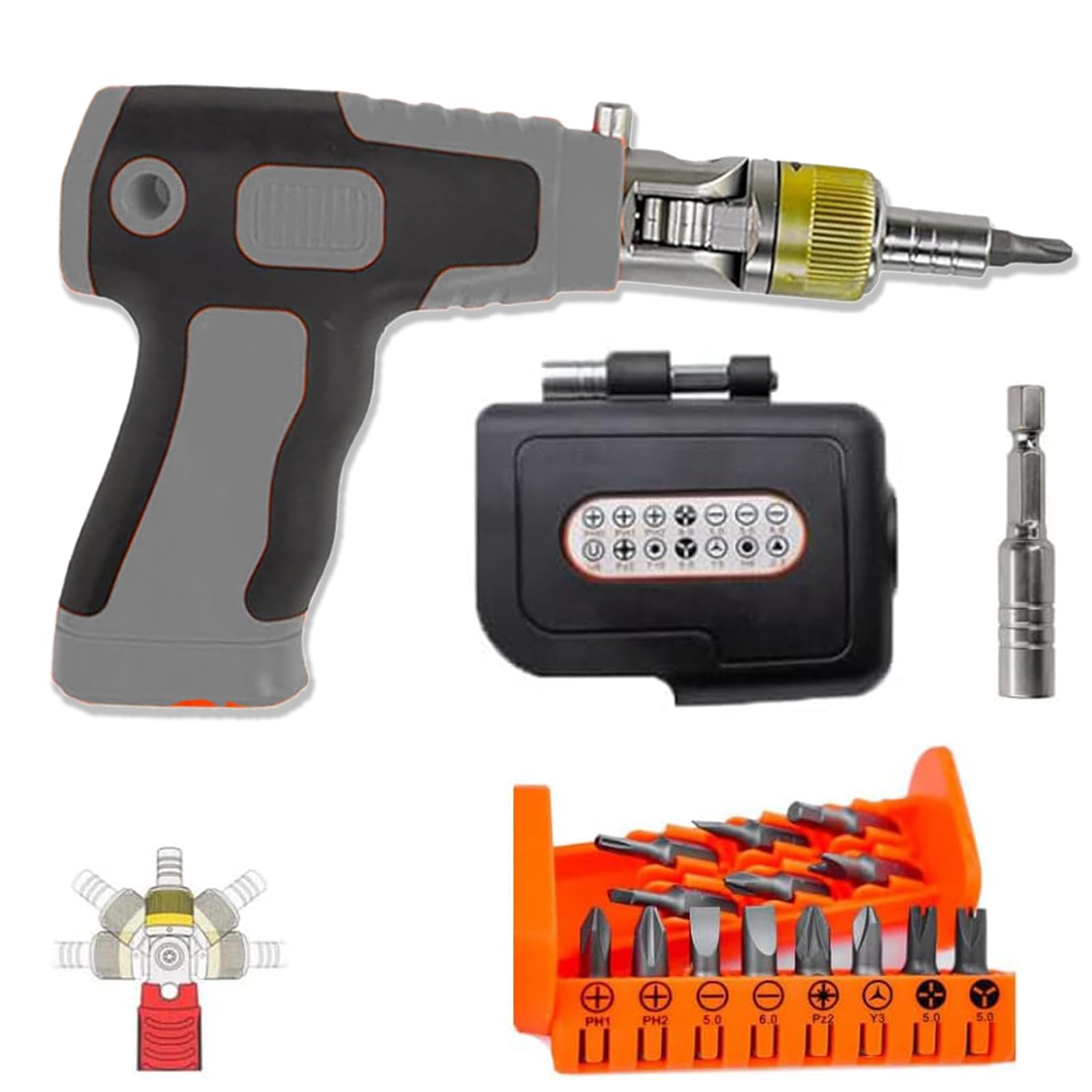 Set di cacciaviti 16 in 1, pistola elettrica con punta magnetica, set completo di cacciaviti con 14 punte, set di cacciaviti per professionisti, casa, fai da te (grigio)