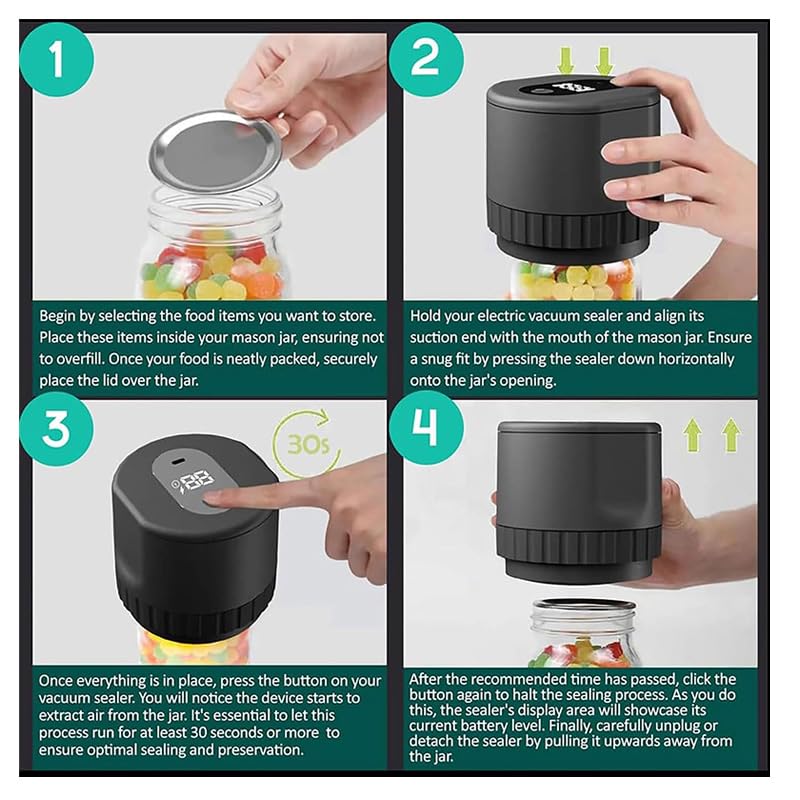 Máquina Selladora Al Vacío Para Tarros Mason, Kit de Sellador de Tarros Eléctrico Para Almacenamiento de Alimentos, Compatible con Boca Ancha y Boca Regular, Para Alimentos Secos y Líquidos