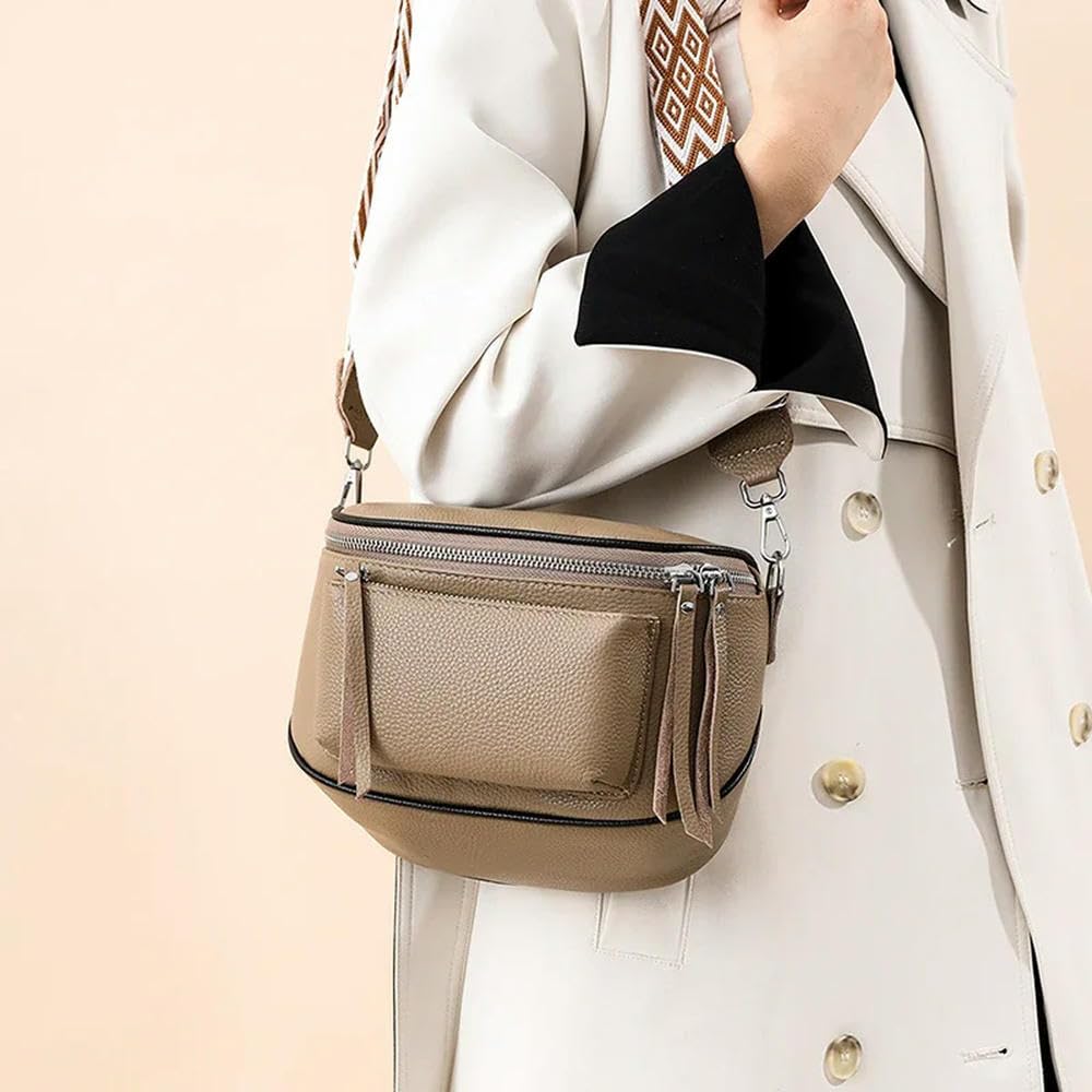 ZBDZSW Bolso de Mano de Cuero Genuino de Lujo para Mujer, Bolso de Hombro, Bolso de Piel de Vaca, Bolso Cruzado de Moda para Mujer, Bolsos de Mano para Mujer Khaki