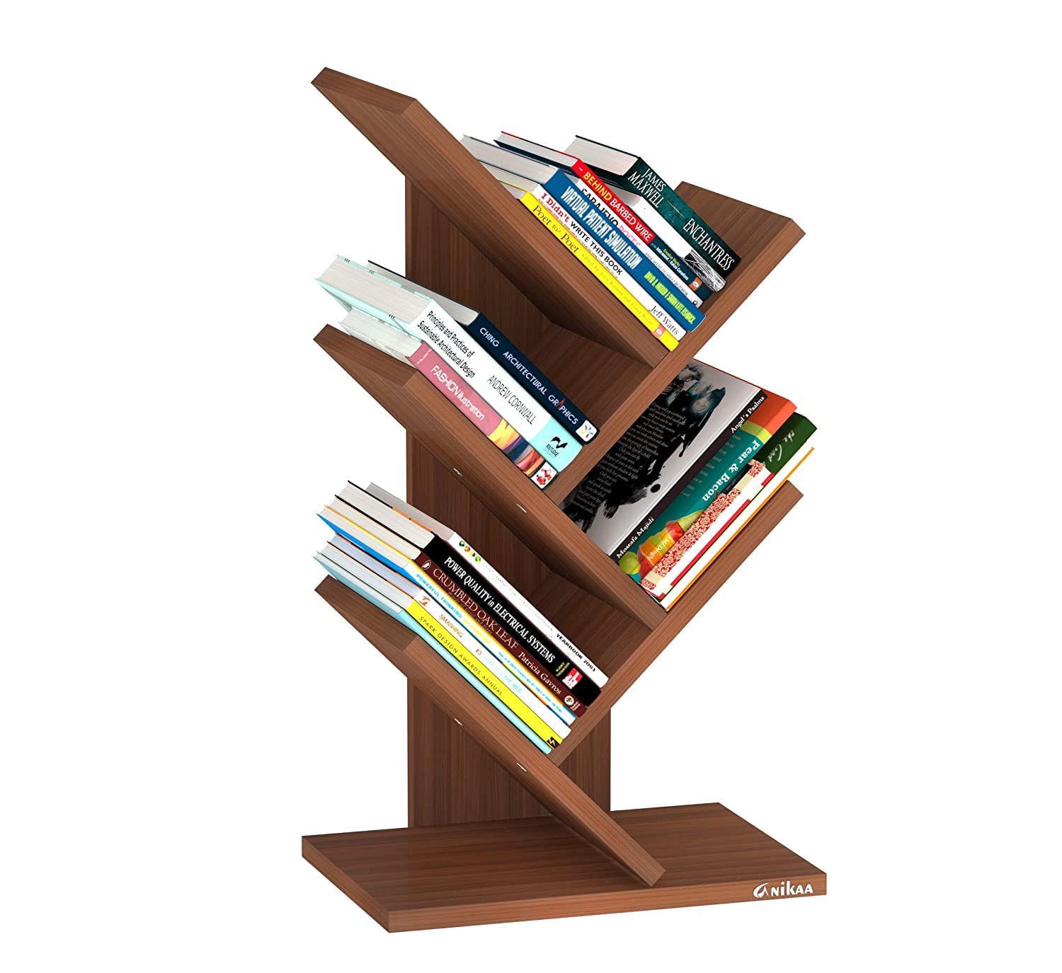 Anikaa Cooper Engineered Wood 5-Tier Floor Standing Tree Bookcase/Tree Shaped Book Shelf/Wooden Bookshelf - Walnut-image-10