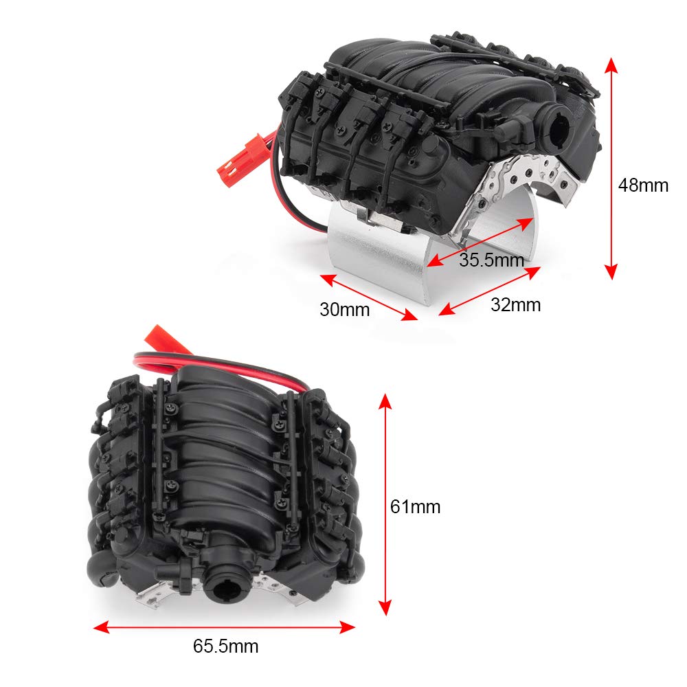 JGGZONE RC Simulate Engine Radiator with Motor Cooling Fans Kit V8 RC Cooling Universal Accessory for TRX4 1/10 RC Crawler Car Upgrade Parts Accessories
