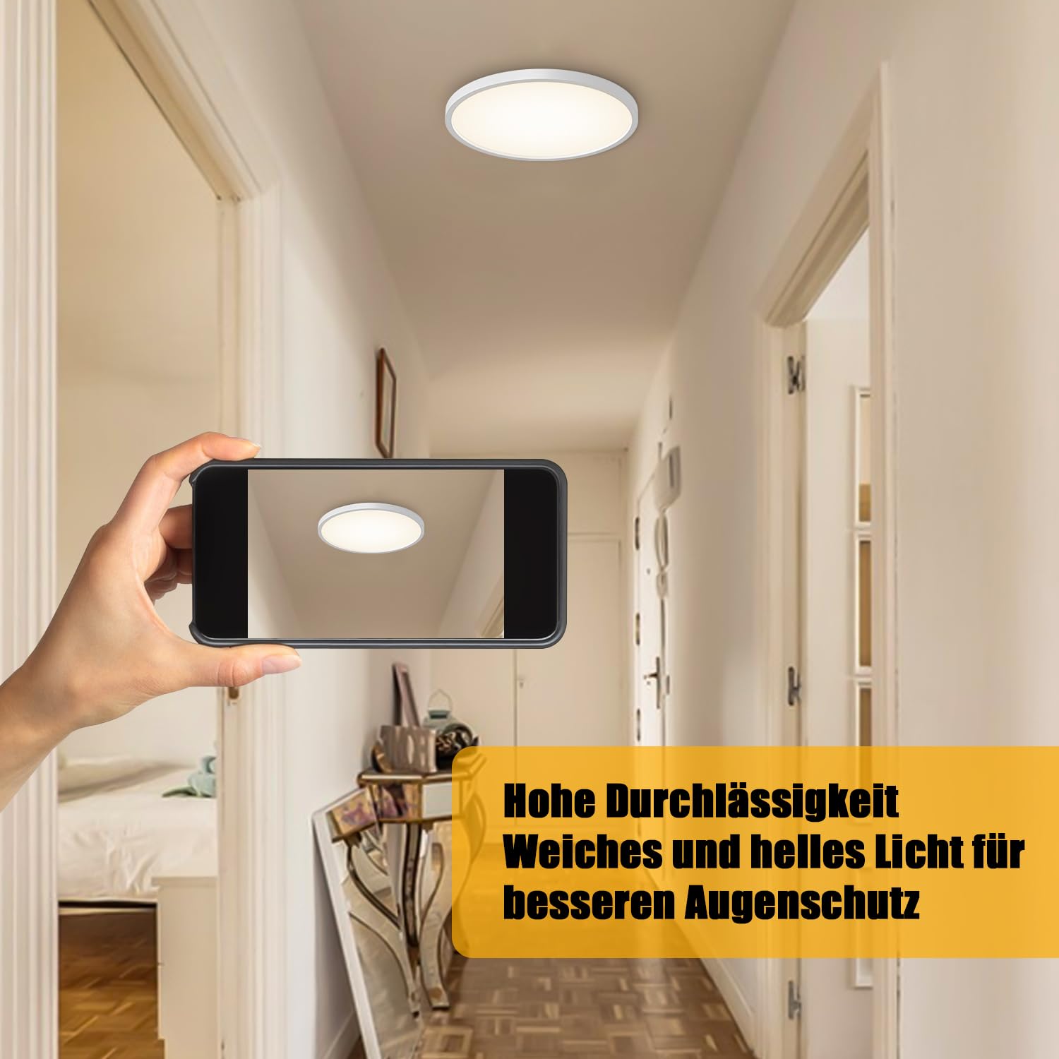 ANWALE 2 Stück Deckenlampe LED, 4000K, 18W, 1800LM Küchenlampe, Flach, IP44 Wasserdicht Badezimmer Lampe, 22x2.3cm Deckenleuchten