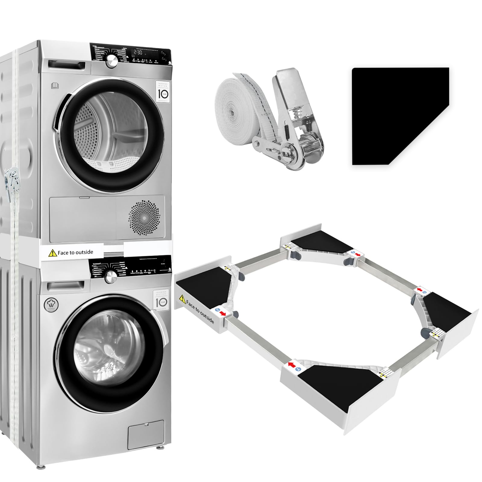 29 inch Washer Dryer Stacking Kit, Universal Stacking Kit for Washer and Dryer, Adjustable 29"/28"/27"/26"/25"/24" Washer and Dryer Stacking Kit with Ratchet Strap