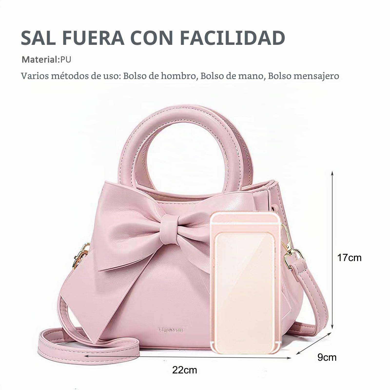 NICOLE & DORIS Bolso de Mujer de Mano Pequeños Bolso Bandolera Bolso Niñas Lindo Bolso de Mensajero Bolso Hombro de Cuero PU Bolsos con Pajarita Rosa