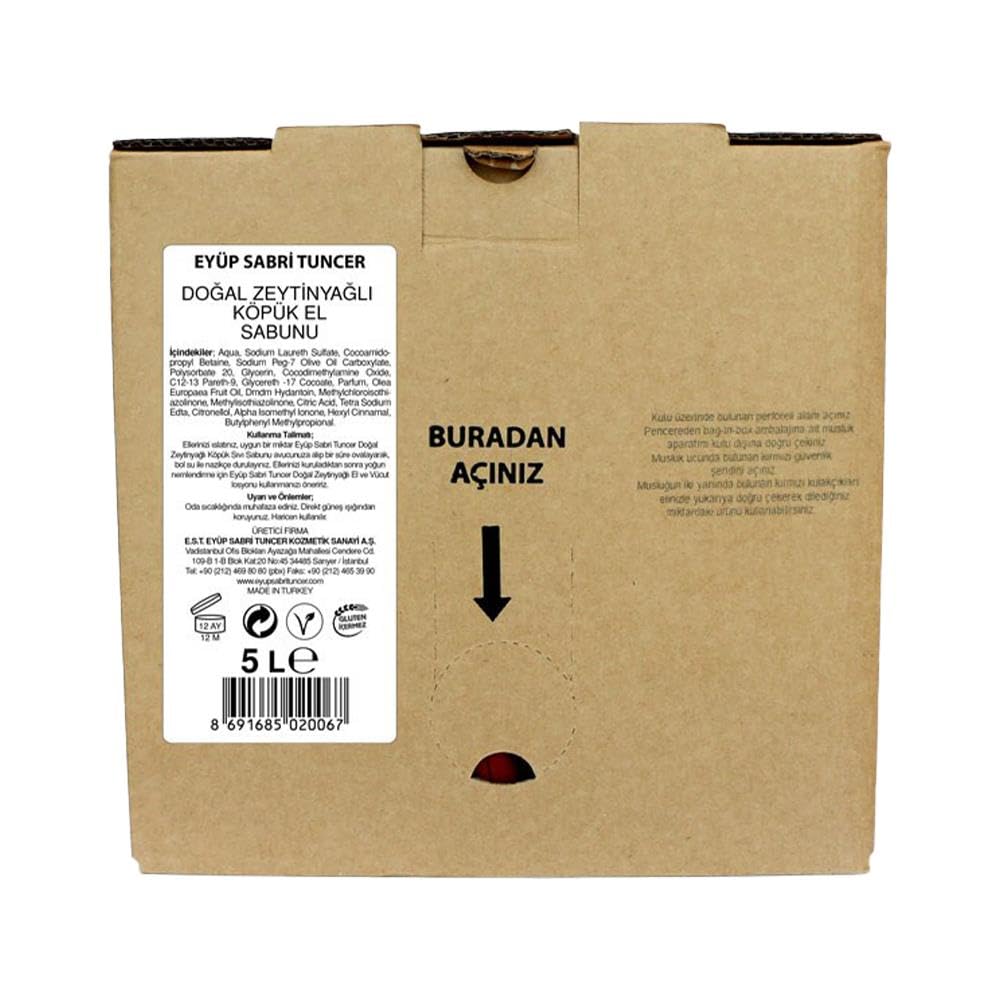 Eyüp Sabri Tuncer Jabón de espuma de aceite de oliva natural, bolsa de 5 litros en caja, industrial