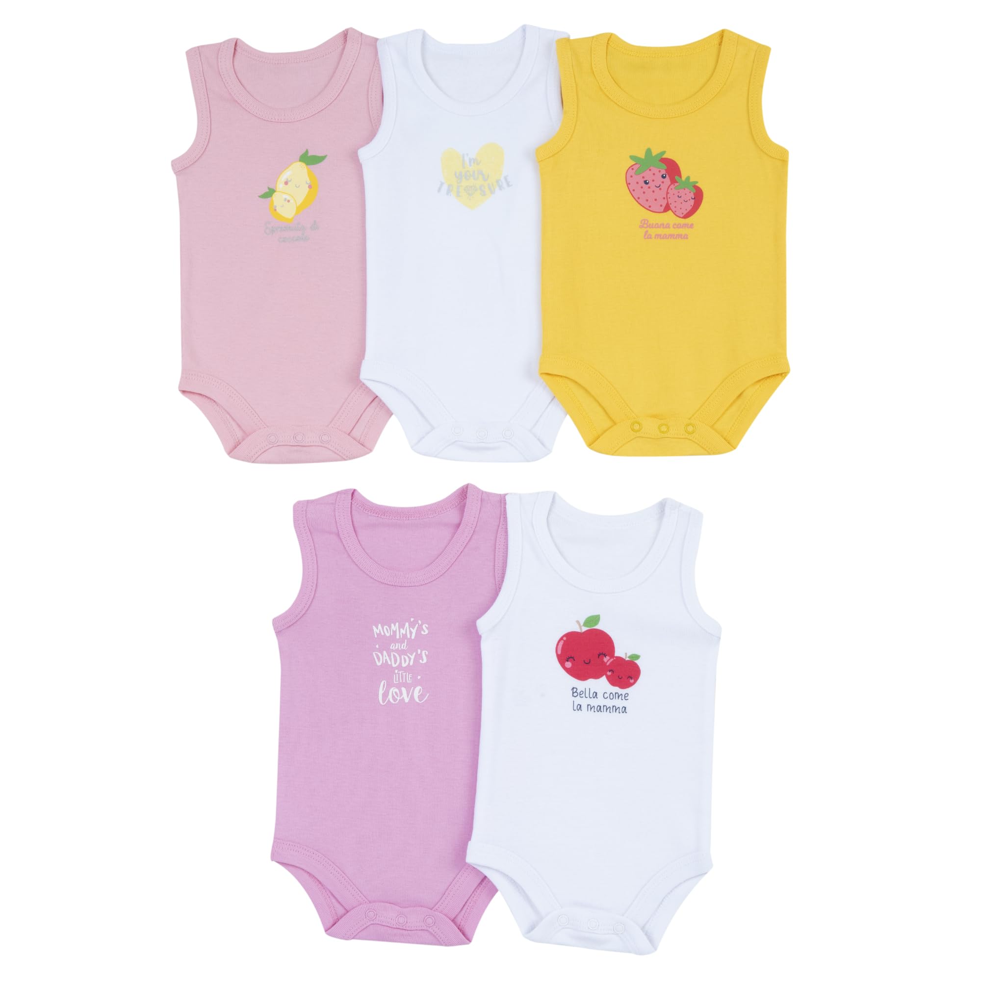 Prénatal, Set de 5 Body Bebé Sin Mangas, en Suave Algodón, con Cómoda Apertura con Botones