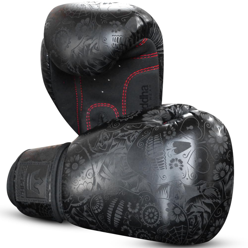 Buddha Fight Wear BUDDHA FIGHT WEAR Fantasy Luzbel Muay Thai Kick Boxing Gloves Faux Leather Anti-Odour Inner Fabric Reinforced Stitching Various Designs (Black and Matte Black, 10 Ounces) - Image 3