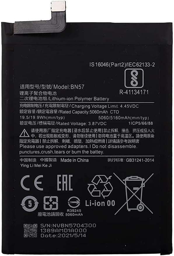 BN57 Battery for Xiaomi Poco X3 NFC/Pro 5160 mAh Replacement Capacity