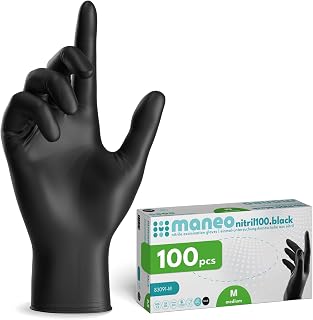 maneo 100x Einweghandschuhe Schwarz, Nitril Handschuhe puderfrei M | Einmalhandschuhe, Handschuhe Einweg, latexfreie Gummihandschuhe, Nitrilhandschuhe, Putz-, Koch- & Haushalts-Handschuhe