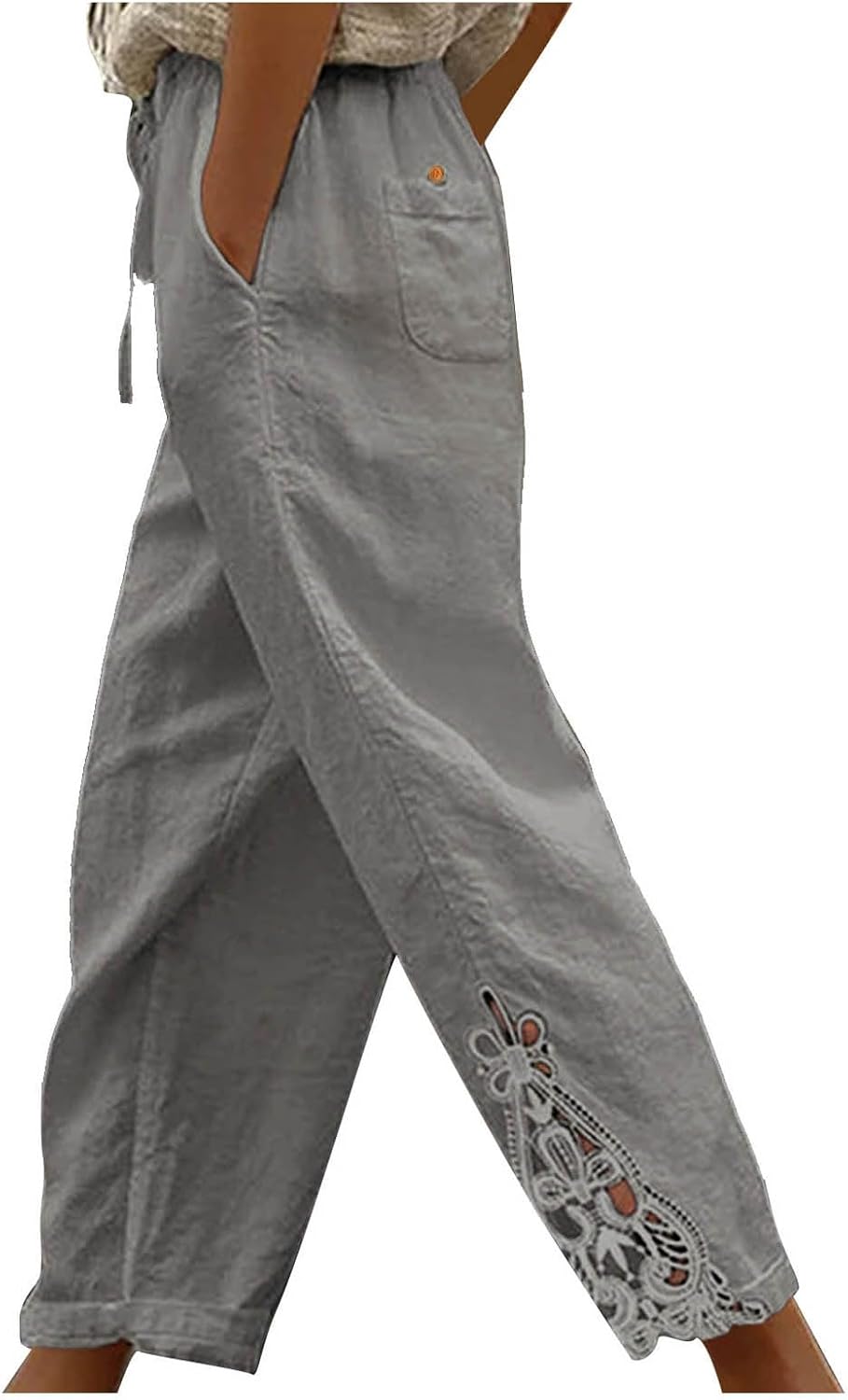 Cotton Linen Pants Women Fashion Summer Casual Cropped Pants Lightweight Beach Vacation Trouser with Pockets