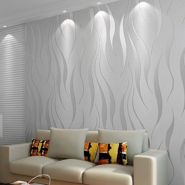International Wallpaper Modern Minimalist Non-Woven Water Plant Pattern 3D Flocking Embossed Wallpaper Roll, Silver and Grey, 0.53m(20.8")*10m(32.8')=5.3(57sqfeet),QZ0149