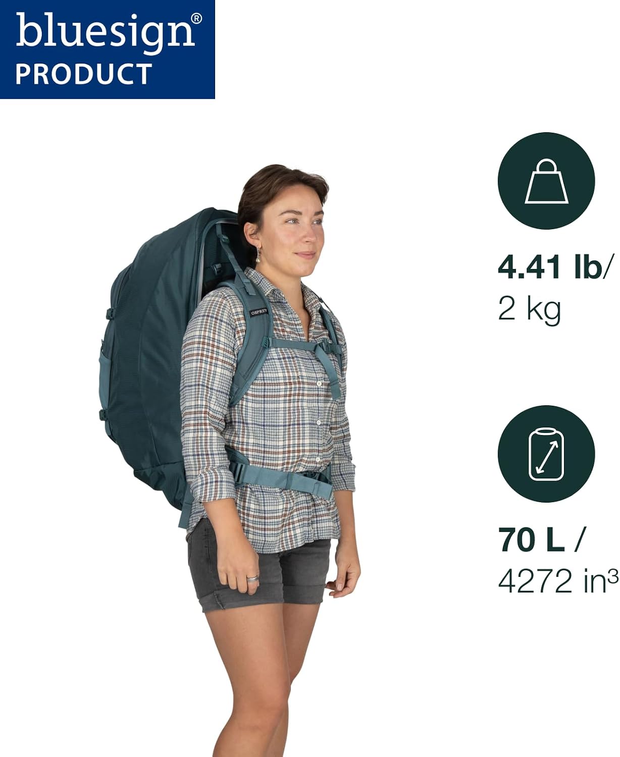 Osprey Fairview 70L Women's Travel Backpack - Large Adjustable Travel Bag with Detachable Daypack, Cascade Blue-Torrent Blue