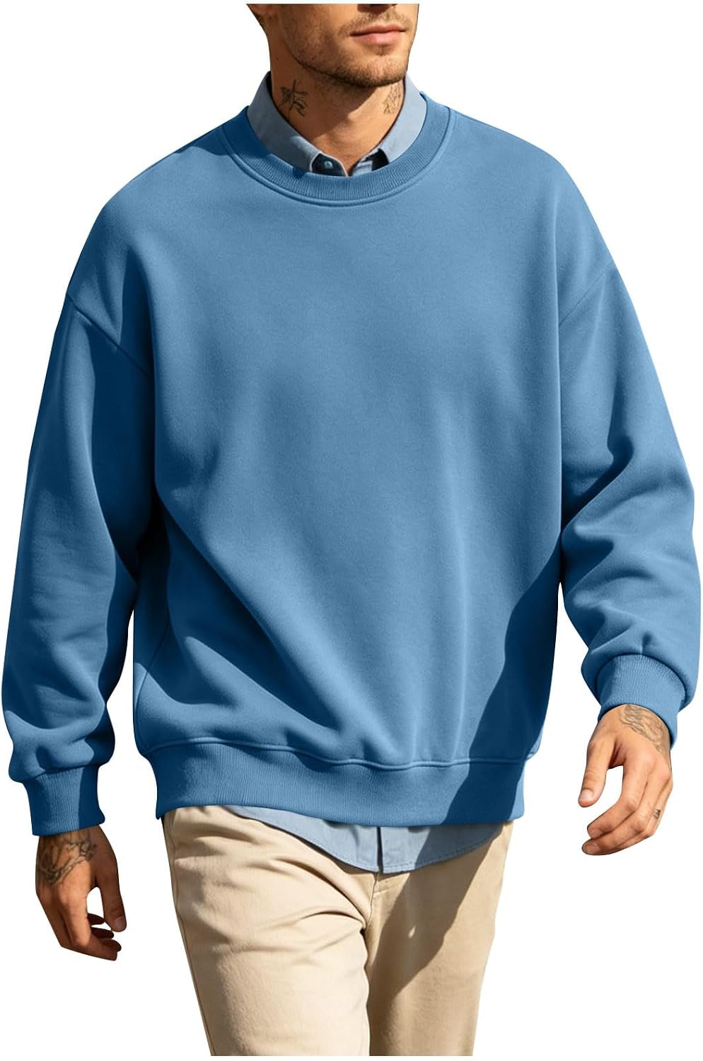 Basic Crewneck Sweatshirt for Men Long Sleeve Casual Loose Pullover Top | Round Neck Casual Sweatshirts Top,Soft Cozy Basic Pullover,Daily Lounge School Wear,Versatile Fall Outfits