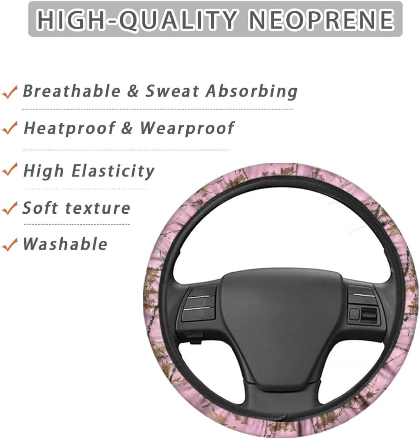 Pink Car Steering Wheel Cover 15 Inches for Women Camo Steering Wheel Protector Branch Anti Slip Comfortable Auto Interior Accessories for SUV Vehicle Sedan Truck