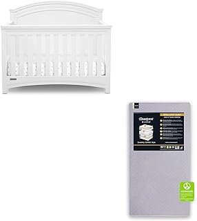 Delta Children Simmons Kids SlumberTime Emma 4-in-1 Convertible Baby Crib N More, Bianca White + Beautyrest Beginnings Black Brilliant Sun Crib and Toddler Mattress (Bundle)