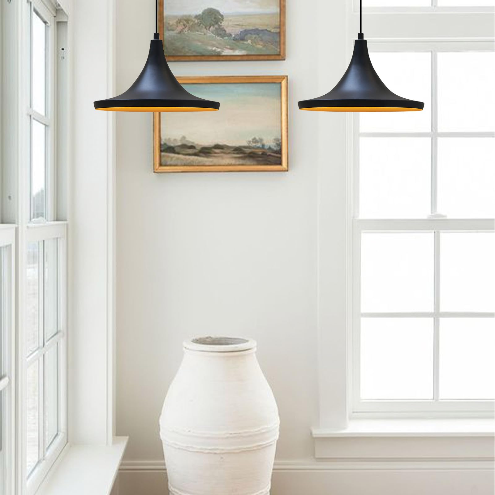bamyum Genisy Pendelleuchte 31 cm Hängelampe Metall E27 Moderne Innen Esstisch Lampe, Skandinavisch Pendellampe für Schlafzimmer Wohnzimmer Küche Esstisch, Schwarz Küchenlampe Hängend