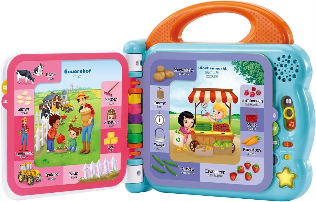 VTech Baby Mein 100-Wörter-Buch: Orte – Interaktives Bilderbuch zum Lernen erster Wörter – Lernspielzeug mit 12 bilingualen Seiten in Deutsch-Englisch – Für Kinder von 2-5 Jahren