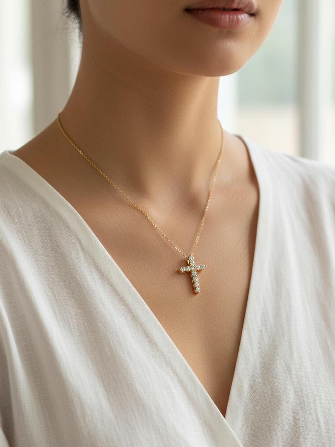 CYW 1.10/3.30 Carat Moissanite Sapphire Ruby Emerald Cross Pendant Necklace for Women Men, Solid 925 Sterling Silver Chain Pendant, Wedding Anniversary Christmas Jewelry - Image 3