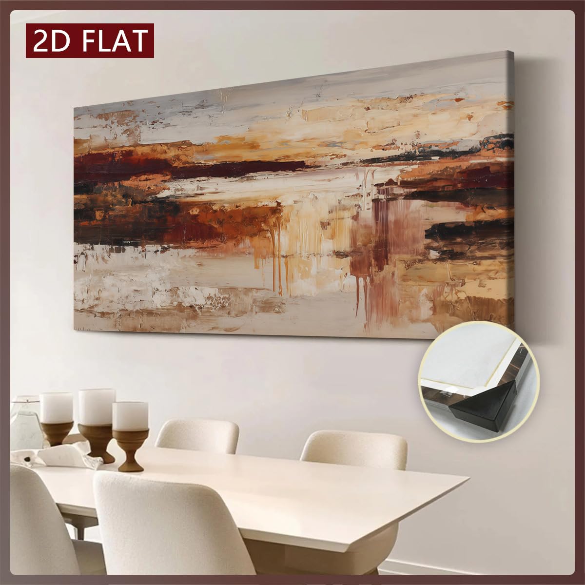 UUDEZO Cuadros de pared en lienzo con marco de madera - Pintura abstracta de paisaje desértico para decoración del hogar (75x150cm (30x59in) con marco)